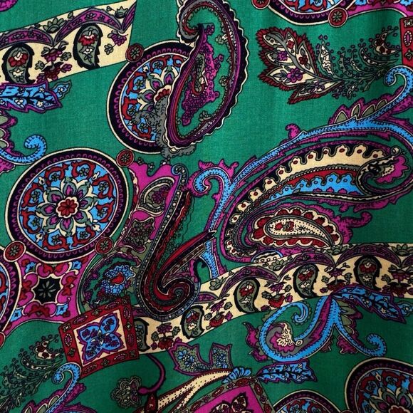 Vintage Paisley Button Down Shirt Women S Kelly Green Artsy Colorful Old Money - Picture 6 of 13